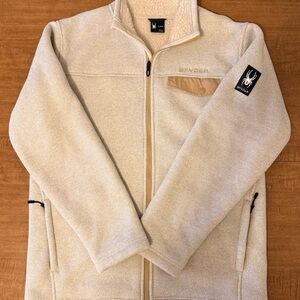 Spyder Men's L Beige Zip-Up Jacket with Sherpa Lining